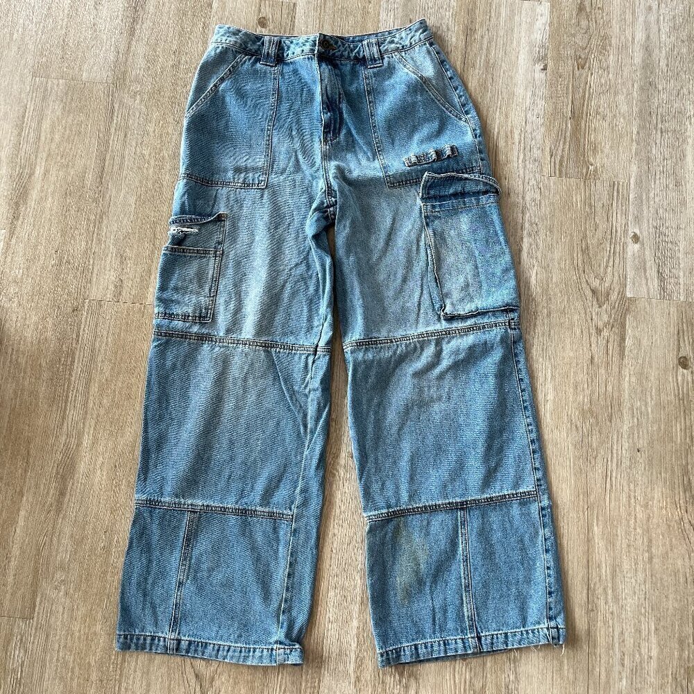 Womens Fashion Nova Wide Leg Cargo Jeans - 13